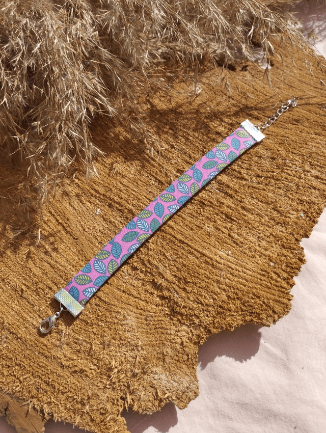 Bracelet large en tissus - motif Automne Rose
