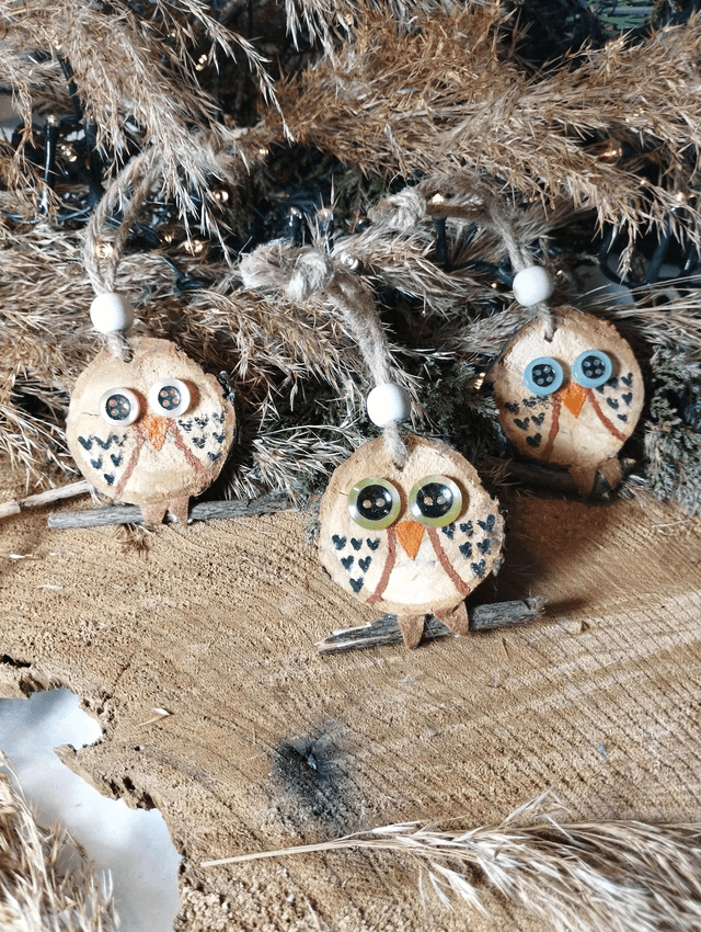 Déco suspension en bois - Hibou / Chouette