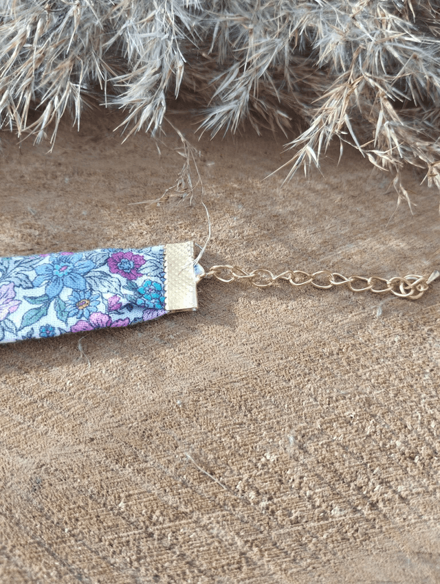 Bracelet large en tissus - motif Liberty bleu