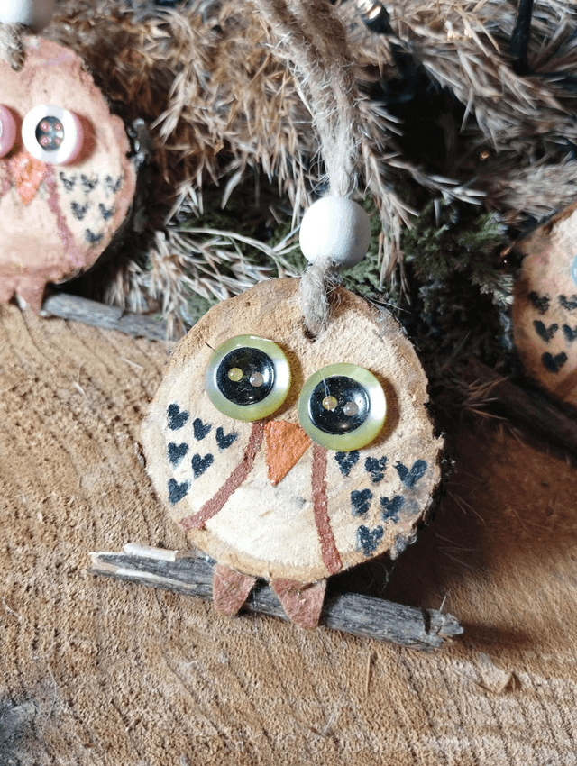 Déco suspension en bois - Hibou / Chouette