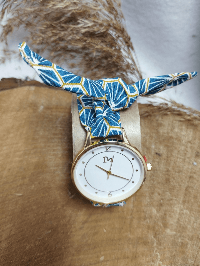 Montre avec bracelet en tissu - Eventail bleu