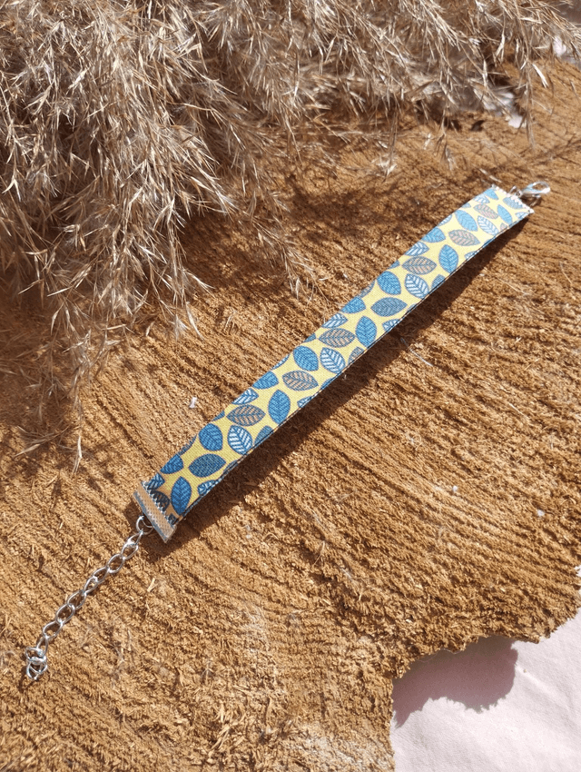 Bracelet large en tissus - motif Automne jaune