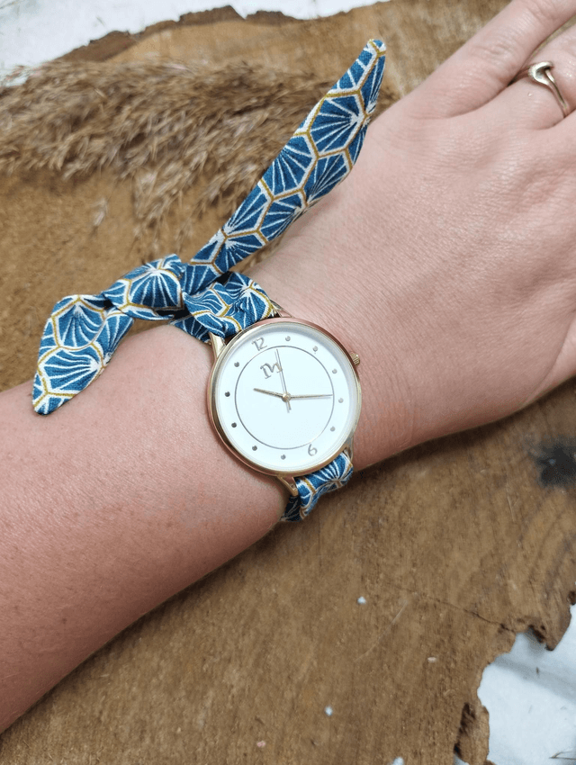 Montre avec bracelet en tissu - Eventail bleu