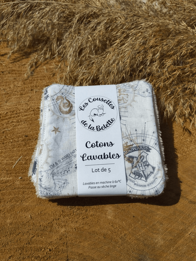 Lot de 5 cotons lavables - motif Hogward (Harry Potter)