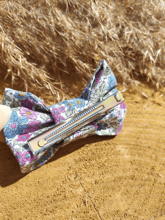 Barrette nœud - liberty bleu