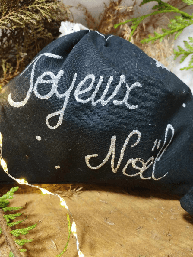 Emballage Cadeau - Pochon - Sac cadeau (noir - Joyeux Noël à pailettes)
