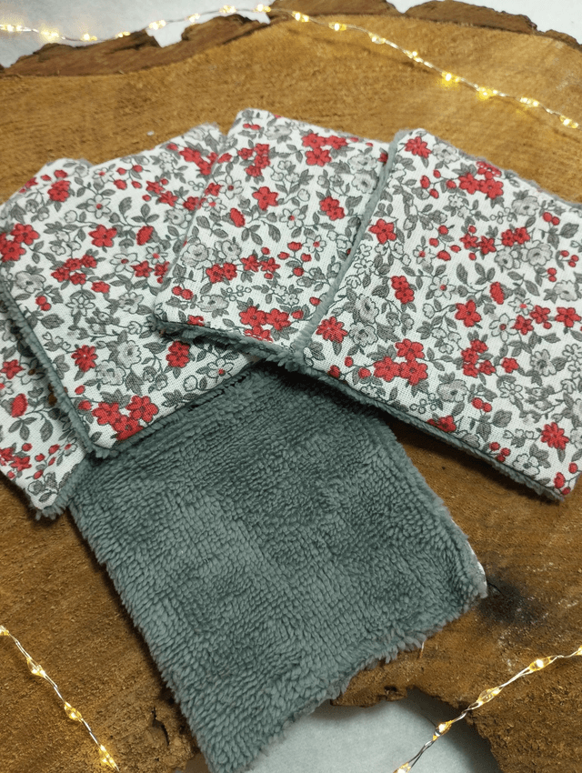 Lot de 5 cotons lavables - motif Liberty rouge