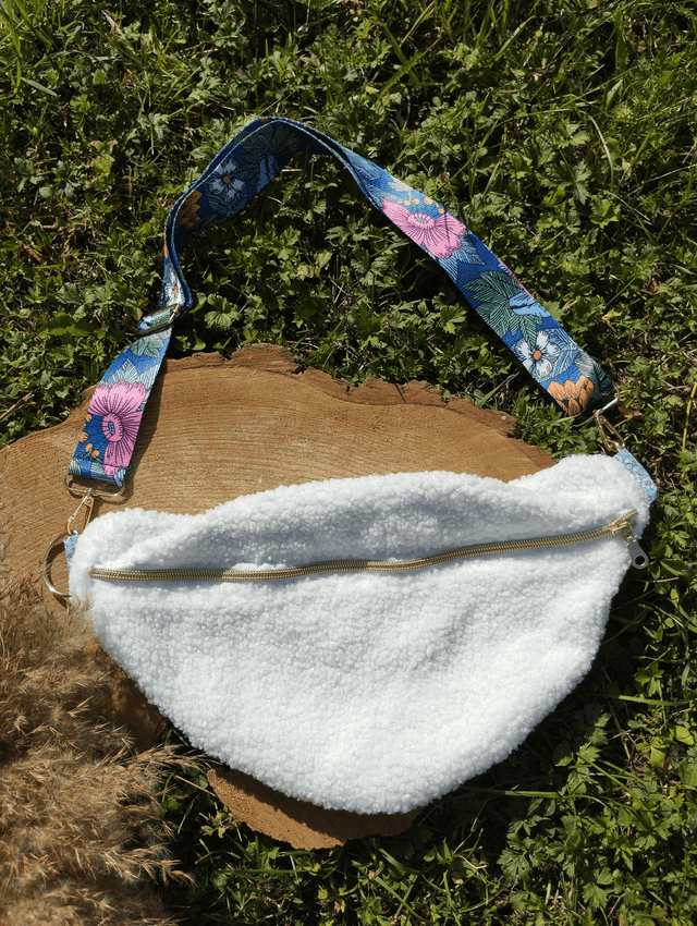 BANANA BAG - motif Teddy Bouclettes / liberty turquoise