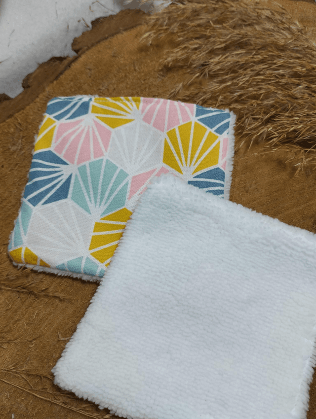 Lot de 5 cotons lavables - motif hexagone pastel (bambou)