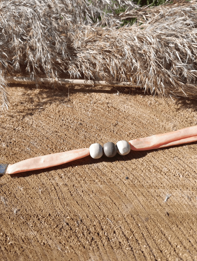 Bracelet large en tissus 3 perles de bois - motif citrouille 3