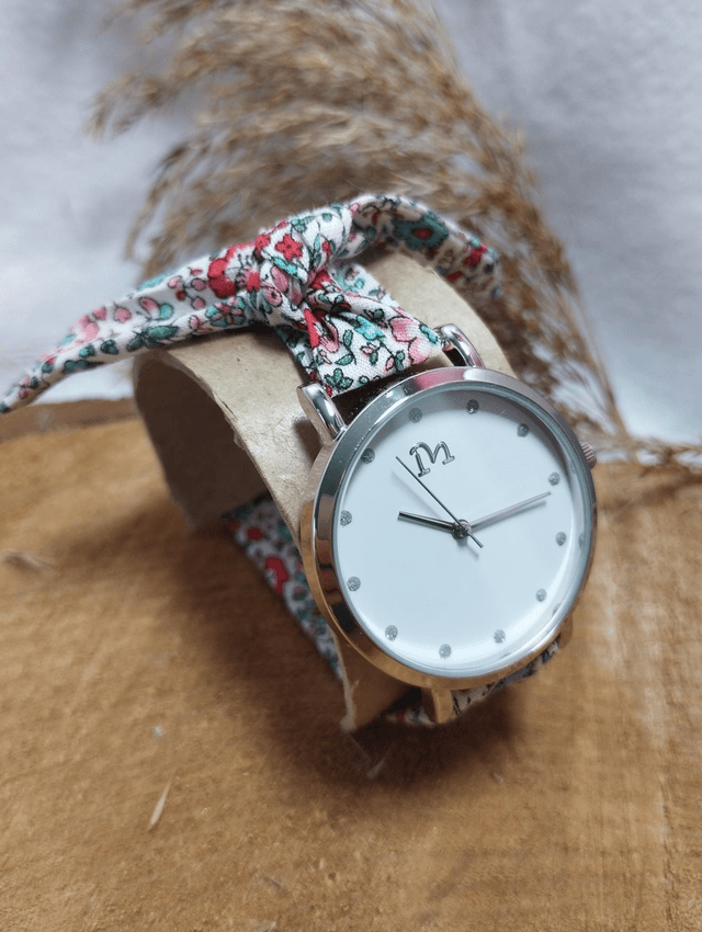 Montre avec bracelet en tissu - Liberty rouge