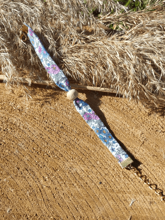 Bracelet large en tissus 1 perle de bois - motif Liberty
