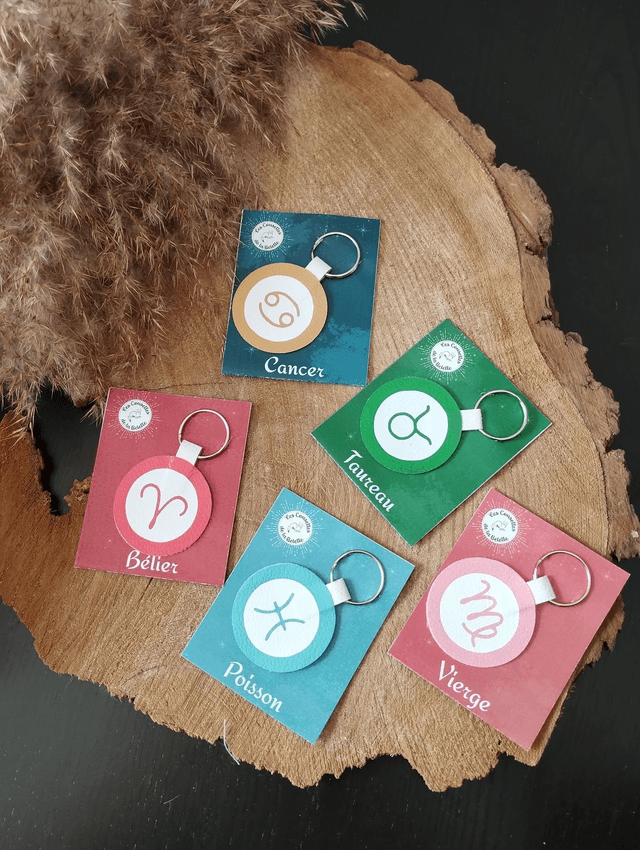 đź Porte-clĂ© en cuir ZODIAC â Signe astrologique personnalisĂ©