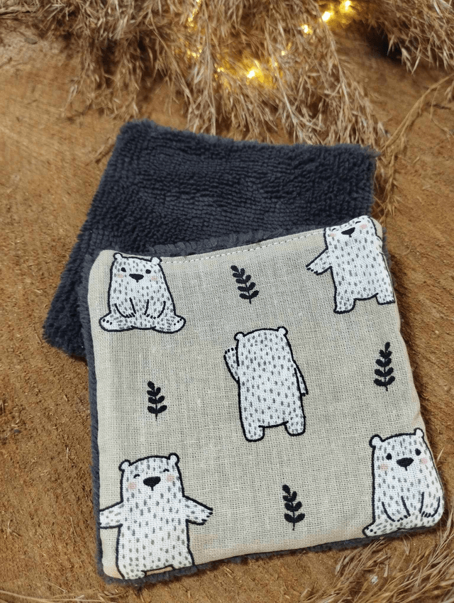 Lot de 5 cotons lavables - motif Teddy Bear (bambou gris)