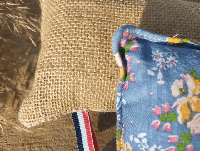 Éponge lavable - Fleurs bleues et Jute